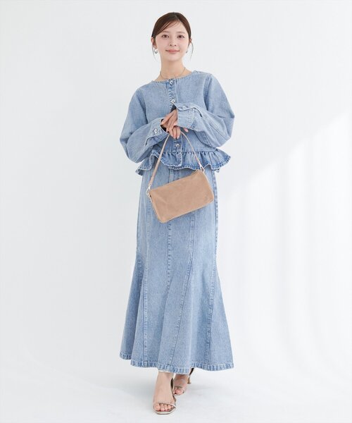 natural couture(ナチュラルクチュール)の「ノーカラーペプラムデニムジャケット(デニムジャケット・レディース・オフホワイト/ブルー/インディゴブルー・FREE)」の22枚目の写真