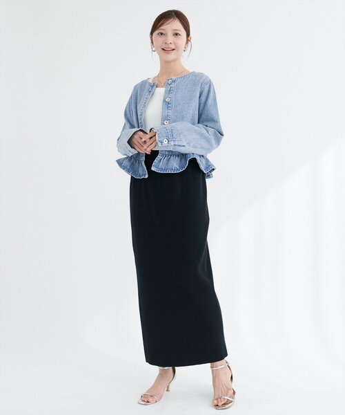natural couture(ナチュラルクチュール)の「ノーカラーペプラムデニムジャケット(デニムジャケット・レディース・オフホワイト/ブルー/インディゴブルー・FREE)」の18枚目の写真