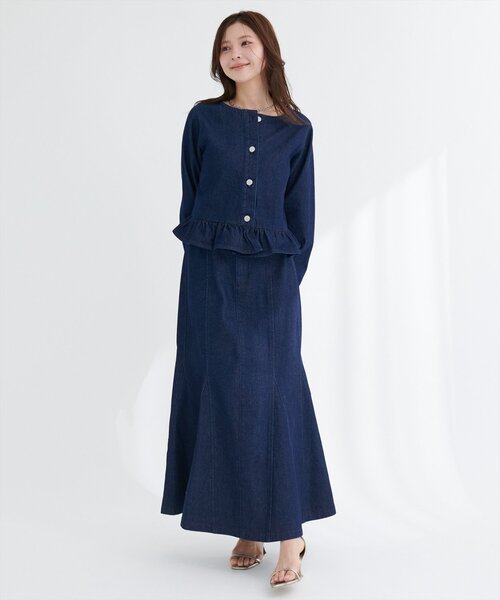 natural couture(ナチュラルクチュール)の「ノーカラーペプラムデニムジャケット(デニムジャケット・レディース・オフホワイト/ブルー/インディゴブルー・FREE)」の19枚目の写真