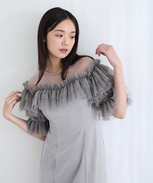 ミモレ丈&袖あり フォーマル ヴィンテージ風サテン背面ゴムクラシカルラメドットセレモニー 結婚式 二次会 パーティー ドレス オケージョンドレス お呼ばれ 同窓会 成人式