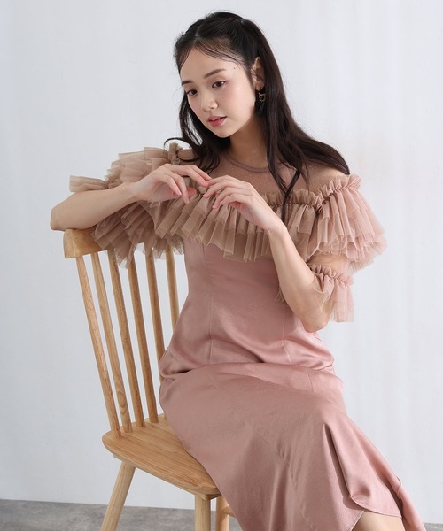 PourVous(プールヴー)の「ミモレ丈&袖あり フォーマル ヴィンテージ風サテン背面ゴムクラシカルラメドットセレモニー 結婚式 二次会 パーティー ドレス オケージョンドレス お呼ばれ 同窓会 成人式 (ドレス・レディース・ピンク/ブルーグレー/ブラック系その他・L/M)」の16枚目の写真