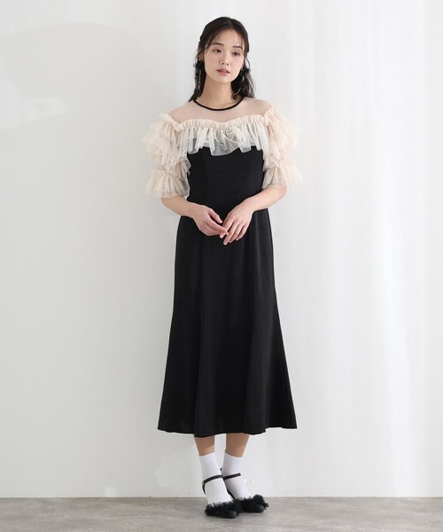 PourVous(プールヴー)の「ミモレ丈&袖あり フォーマル ヴィンテージ風サテン背面ゴムクラシカルラメドットセレモニー 結婚式 二次会 パーティー ドレス オケージョンドレス お呼ばれ 同窓会 成人式 (ドレス・レディース・ピンク/ブルーグレー/ブラック系その他・L/M)」の18枚目の写真