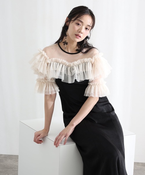 PourVous(プールヴー)の「ミモレ丈&袖あり フォーマル ヴィンテージ風サテン背面ゴムクラシカルラメドットセレモニー 結婚式 二次会 パーティー ドレス オケージョンドレス お呼ばれ 同窓会 成人式 (ドレス・レディース・ピンク/ブルーグレー/ブラック系その他・L/M)」の19枚目の写真