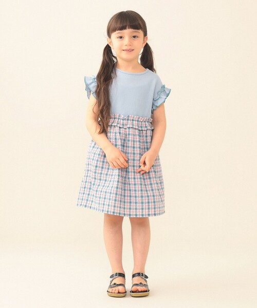 BEAMS mini(ビームスミニ)の「ワッフル 切り替え ワンピース 2026SS(90~140cm)保育園 通学 定番 プチプラ キッズ(ワンピース・キッズ・オレンジ/サックスブルー・120/110/100/90/140/130)」の22枚目の写真
