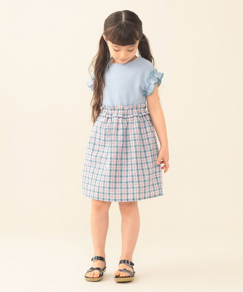 BEAMS mini(ビームスミニ)の「ワッフル 切り替え ワンピース 2026SS(90~140cm)保育園 通学 定番 プチプラ キッズ(ワンピース・キッズ・オレンジ/サックスブルー・120/110/100/90/140/130)」の21枚目の写真