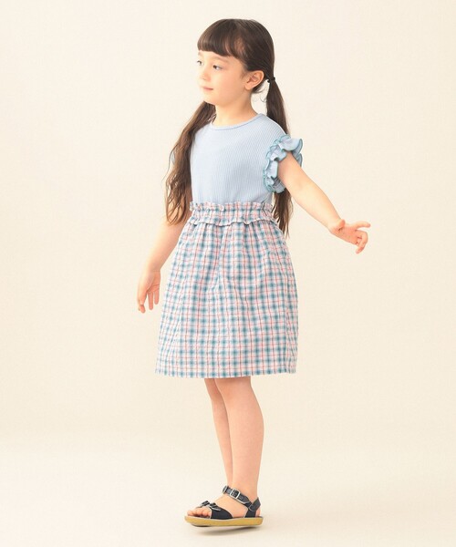 BEAMS mini(ビームスミニ)の「ワッフル 切り替え ワンピース 2026SS(90~140cm)保育園 通学 定番 プチプラ キッズ(ワンピース・キッズ・オレンジ/サックスブルー・120/110/100/90/140/130)」の20枚目の写真