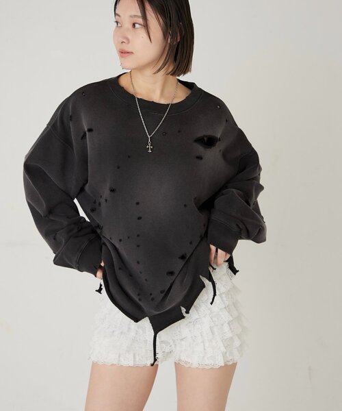 WHO'S WHO gallery（フーズフーギャラリー）の「【FromVintage】ダメージスウェット（スウェット・メンズ・ライトグレー/レッド/ブラック・FREE）」の7枚目の写真