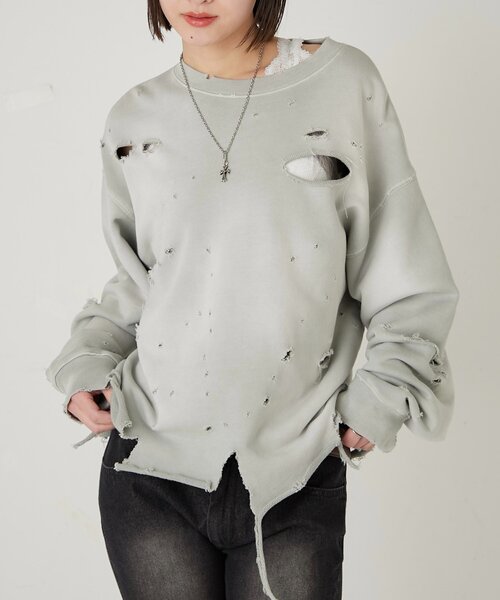 WHO'S WHO gallery（フーズフーギャラリー）の「【FromVintage】ダメージスウェット（スウェット・メンズ・ライトグレー/レッド/ブラック・FREE）」の13枚目の写真