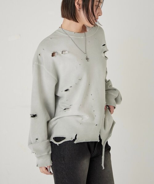 WHO'S WHO gallery（フーズフーギャラリー）の「【FromVintage】ダメージスウェット（スウェット・メンズ・ライトグレー/レッド/ブラック・FREE）」の14枚目の写真