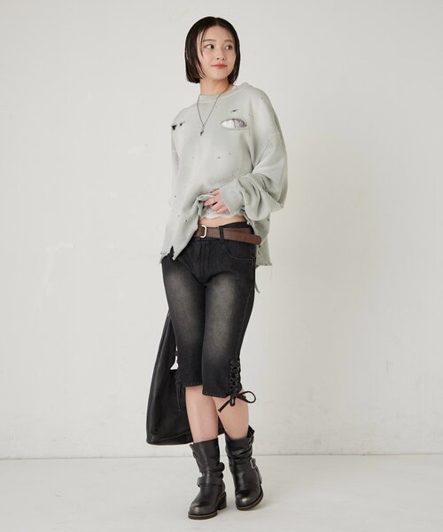 WHO'S WHO gallery（フーズフーギャラリー）の「【FromVintage】ダメージスウェット（スウェット・メンズ・ライトグレー/レッド/ブラック・FREE）」の16枚目の写真