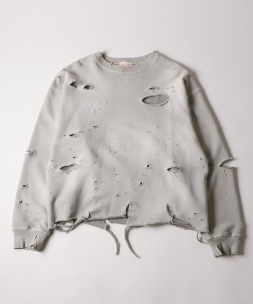 WHO'S WHO gallery（フーズフーギャラリー）の「【FromVintage】ダメージスウェット（スウェット・メンズ・ライトグレー/レッド/ブラック・FREE）」の2枚目の写真