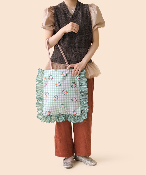 Casselini（キャセリーニ）の「Casselini(キャセリーニ)花柄プリントトート（トートバッグ・レディース・グリーン/ブラック/ブルー・FREE）」の17枚目の写真