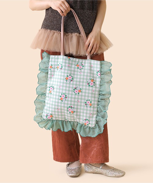 Casselini（キャセリーニ）の「Casselini(キャセリーニ)花柄プリントトート（トートバッグ・レディース・グリーン/ブラック/ブルー・FREE）」の15枚目の写真