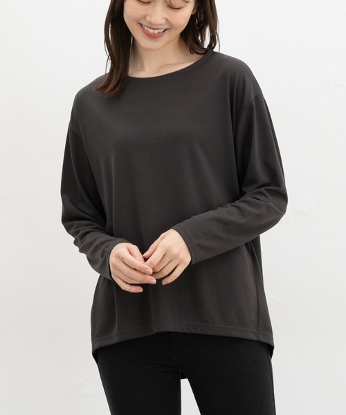 Honeys（ハニーズ）の「後ろタックチュニックＴ（Tシャツ/カットソー・レディース・グレイッシュベージュ/スモーキーグリーン系/ブラック/スミクロ・L/LL/M）」の10枚目の写真
