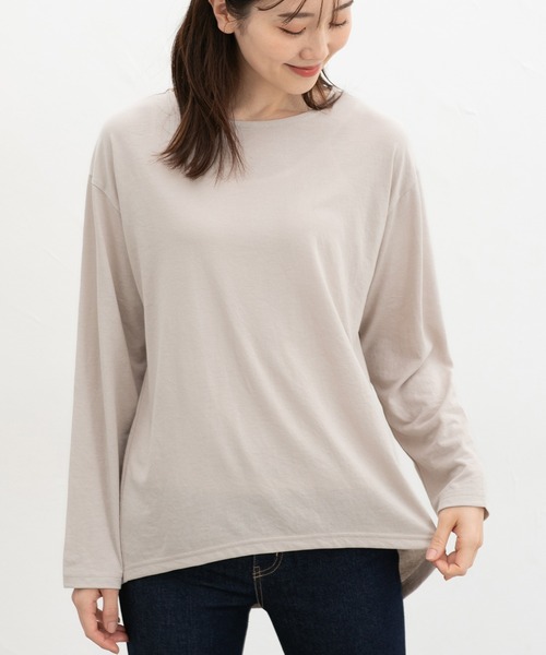 Honeys（ハニーズ）の「後ろタックチュニックＴ（Tシャツ/カットソー・レディース・グレイッシュベージュ/スモーキーグリーン系/ブラック/スミクロ・L/LL/M）」の12枚目の写真