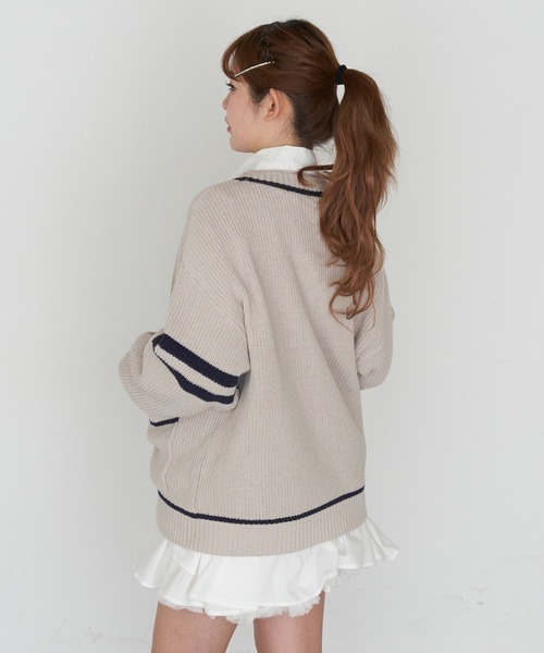 RAY CASSIN（レイカズン）の「レタードカーディガン（カーディガン/ボレロ・レディース・グレー系その他2/ネイビー/アイボリー・FREE）」の6枚目の写真