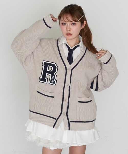 RAY CASSIN（レイカズン）の「レタードカーディガン（カーディガン/ボレロ・レディース・グレー系その他2/ネイビー/アイボリー・FREE）」の4枚目の写真