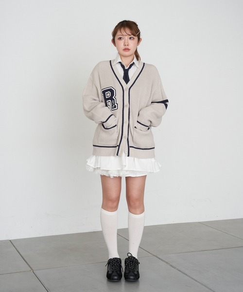 RAY CASSIN（レイカズン）の「レタードカーディガン（カーディガン/ボレロ・レディース・グレー系その他2/ネイビー/アイボリー・FREE）」の7枚目の写真