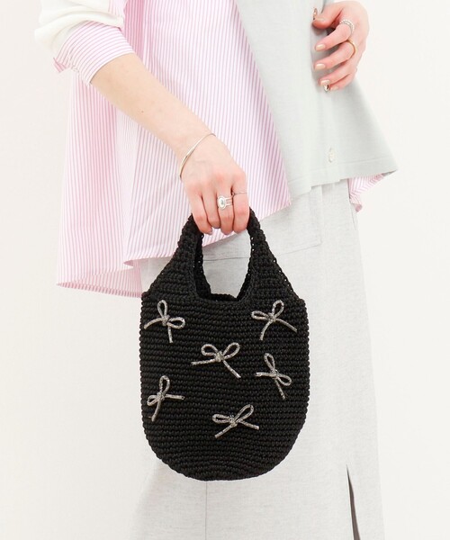 NOLLEY’S（ノーリーズ）の「ビジューリボンコード編みトートバッグ（トートバッグ・レディース・ブラック/ライトグレー・FREE）」の4枚目の写真