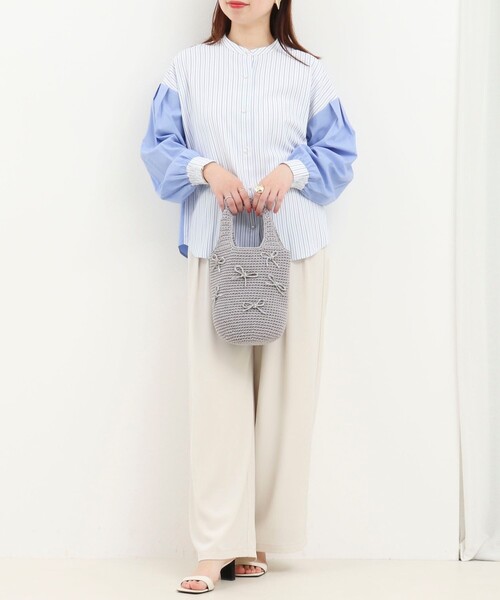 NOLLEY’S（ノーリーズ）の「ビジューリボンコード編みトートバッグ（トートバッグ・レディース・ブラック/ライトグレー・FREE）」の8枚目の写真