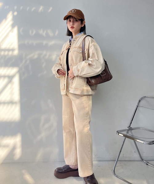 AS KNOW AS plus（アズノゥアズプラス）の「◯ノーカラーオーバーサイズデニムジャケット　セットアップ可能 【UNISEX ITEM】（デニムジャケット・レディース・ネイビー系/イエロー系/ブラック系・FREE）」の9枚目の写真