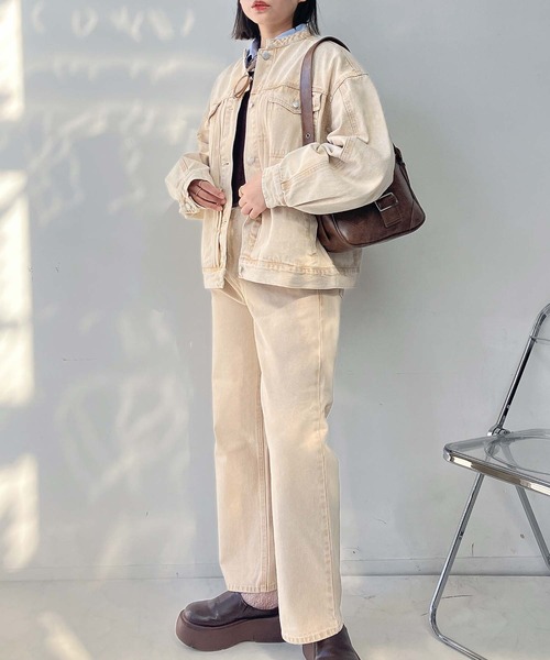 AS KNOW AS plus（アズノゥアズプラス）の「◯ノーカラーオーバーサイズデニムジャケット　セットアップ可能 【UNISEX ITEM】（デニムジャケット・レディース・ネイビー系/イエロー系/ブラック系・FREE）」の10枚目の写真