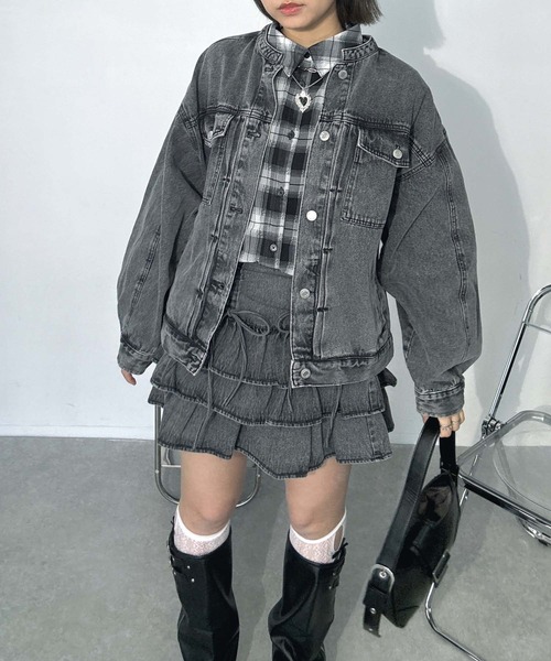 AS KNOW AS plus（アズノゥアズプラス）の「◯ノーカラーオーバーサイズデニムジャケット　セットアップ可能 【UNISEX ITEM】（デニムジャケット・レディース・ネイビー系/イエロー系/ブラック系・FREE）」の22枚目の写真