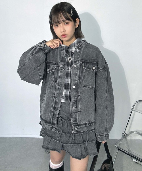 AS KNOW AS plus（アズノゥアズプラス）の「◯ノーカラーオーバーサイズデニムジャケット　セットアップ可能 【UNISEX ITEM】（デニムジャケット・レディース・ネイビー系/イエロー系/ブラック系・FREE）」の19枚目の写真