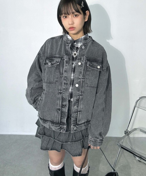 AS KNOW AS plus（アズノゥアズプラス）の「◯ノーカラーオーバーサイズデニムジャケット　セットアップ可能 【UNISEX ITEM】（デニムジャケット・レディース・ネイビー系/イエロー系/ブラック系・FREE）」の20枚目の写真