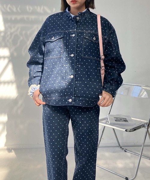 AS KNOW AS plus（アズノゥアズプラス）の「◯ノーカラーオーバーサイズデニムジャケット　セットアップ可能 【UNISEX ITEM】（デニムジャケット・レディース・ネイビー系/イエロー系/ブラック系・FREE）」の14枚目の写真