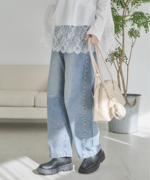 ANGIE（アンジー）の「【セットアップ対応】バレルレッグ デニムパンツ（デニムパンツ・レディース・ブルー/ライトグレー/ピンク/イエロー・FREE）」の21枚目の写真