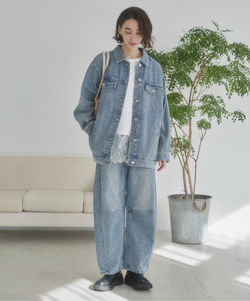 ANGIE（アンジー）の「【セットアップ対応】バレルレッグデニムパンツ（デニムパンツ・レディース・ブルー/ライトグレー/ピンク/イエロー・FREE）」の7枚目の写真