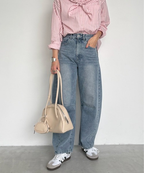 ANGIE（アンジー）の「【セットアップ対応】バレルレッグデニムパンツ（デニムパンツ・レディース・ブルー/ライトグレー/ピンク/イエロー・FREE）」の16枚目の写真