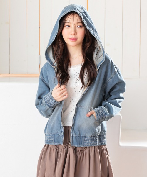 Honeys（ハニーズ）の「デニムフードブルゾン（ブルゾン・レディース・ブルー系その他/グレー・S/M/LL/L）」の8枚目の写真