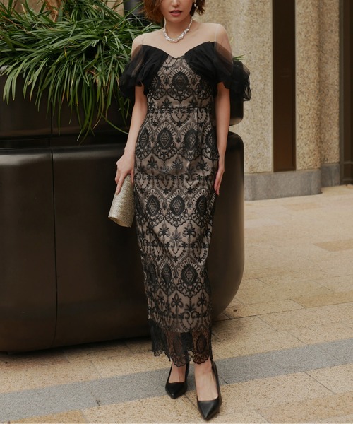 My shawty(マイシャウティー)の「offsholder lace dress(ドレス・レディース・ブラック/ベージュ/ブルー・MEDIUM/SMALL)」の1枚目の写真