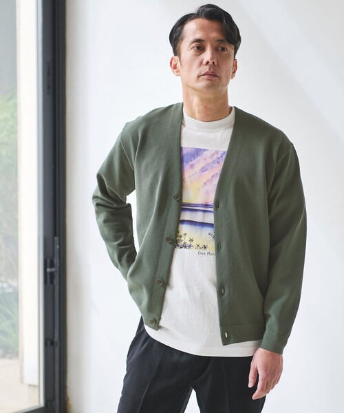 green label relaxing(グリーンレーベルリラクシング)の「ポリエステル リンクス Vネック カーディガン(カーディガン/ボレロ・メンズ・グレー系/ブラック/オリーブ・S/L/XL/M)」の3枚目の写真