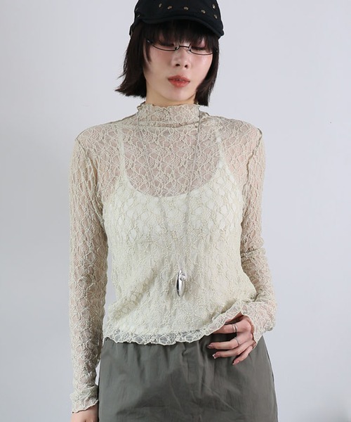 Ulysses(ユリシス)の「ストレッチレースボトルネックプルオーバー(Tシャツ/カットソー・レディース・ミント/アイボリー/ブラック・M)」の3枚目の写真