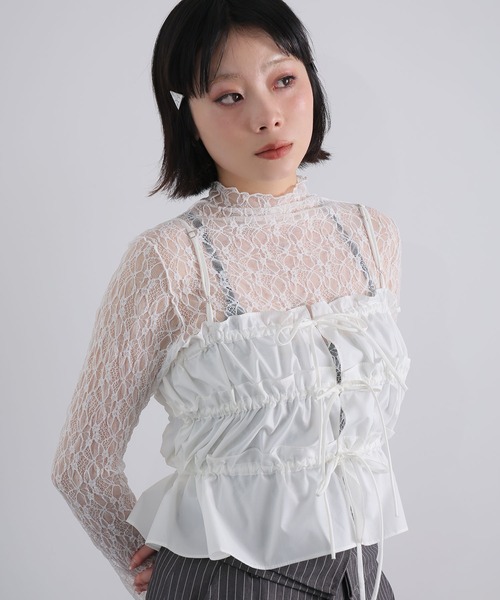 Ulysses(ユリシス)の「ストレッチレースボトルネックプルオーバー(Tシャツ/カットソー・レディース・ミント/アイボリー/ブラック・M)」の9枚目の写真