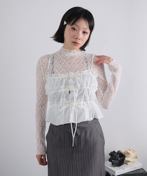 Ulysses(ユリシス)の「ストレッチレースボトルネックプルオーバー(Tシャツ/カットソー・レディース・ミント/アイボリー/ブラック・M)」の11枚目の写真