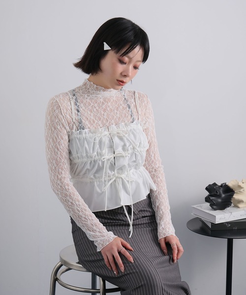 Ulysses(ユリシス)の「ストレッチレースボトルネックプルオーバー(Tシャツ/カットソー・レディース・ミント/アイボリー/ブラック・M)」の14枚目の写真