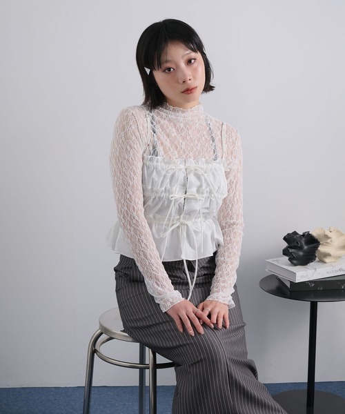 Ulysses(ユリシス)の「ストレッチレースボトルネックプルオーバー(Tシャツ/カットソー・レディース・ミント/アイボリー/ブラック・M)」の15枚目の写真