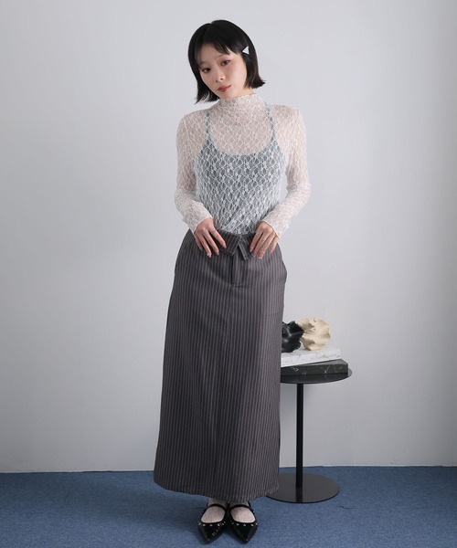 Ulysses(ユリシス)の「ストレッチレースボトルネックプルオーバー(Tシャツ/カットソー・レディース・ミント/アイボリー/ブラック・M)」の4枚目の写真