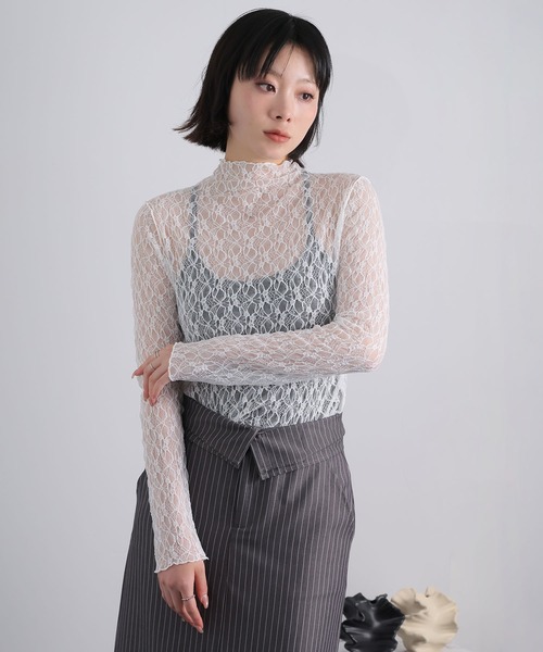 Ulysses(ユリシス)の「ストレッチレースボトルネックプルオーバー(Tシャツ/カットソー・レディース・ミント/アイボリー/ブラック・M)」の18枚目の写真