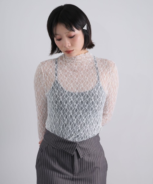 Ulysses(ユリシス)の「ストレッチレースボトルネックプルオーバー(Tシャツ/カットソー・レディース・ミント/アイボリー/ブラック・M)」の20枚目の写真