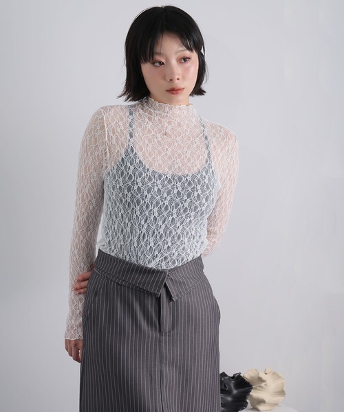 Ulysses(ユリシス)の「ストレッチレースボトルネックプルオーバー(Tシャツ/カットソー・レディース・ミント/アイボリー/ブラック・M)」の21枚目の写真