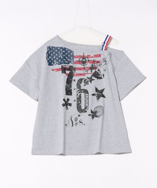 HOOK(フック)の「アメリカンフラッグプリント ワンショルダーTシャツ (SS)(Tシャツ/カットソー・レディース・グレー/ホワイト・S/M)」の19枚目の写真