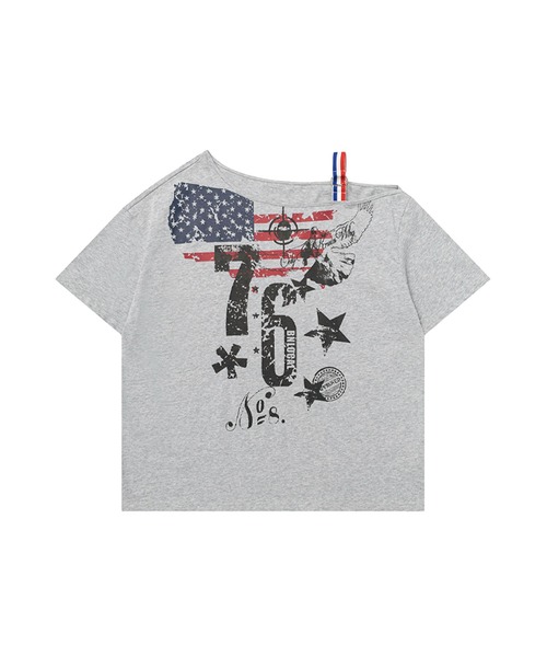 HOOK(フック)の「アメリカンフラッグプリント ワンショルダーTシャツ (SS)(Tシャツ/カットソー・レディース・グレー/ホワイト・S/M)」の7枚目の写真