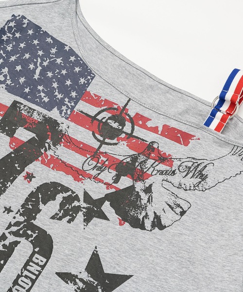 HOOK(フック)の「アメリカンフラッグプリント ワンショルダーTシャツ (SS)(Tシャツ/カットソー・レディース・グレー/ホワイト・S/M)」の11枚目の写真