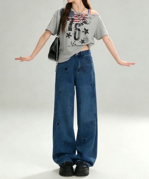 HOOK(フック)の「アメリカンフラッグプリント ワンショルダーTシャツ (SS)(Tシャツ/カットソー・レディース・グレー/ホワイト・S/M)」の21枚目の写真