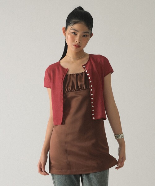 Ray BEAMS（レイビームス）の「サテン ミニ キャミソール ワンピース（ワンピース・レディース・ブラック/ブラウン・0/1）」の8枚目の写真